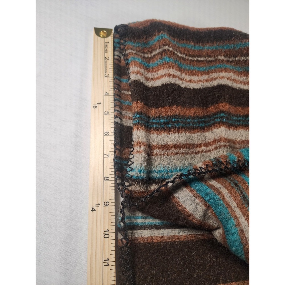 Bear Ridge Outfitters Poncho Women XL2X Brown Teal Striped Hooded Wool Blend USA - Picture 6 of 9